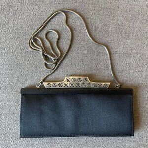 Rare 1990s Lisa Jenks Evening Hand Bag Purse Leather Satin Silver Metal Strap